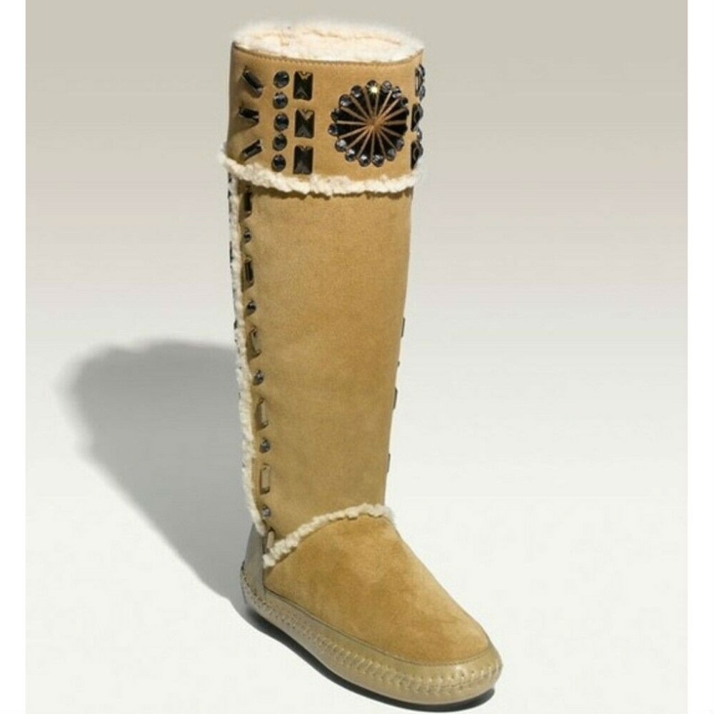 Tory Burch Women's Shearling Jeweled Boots Sz 8.5